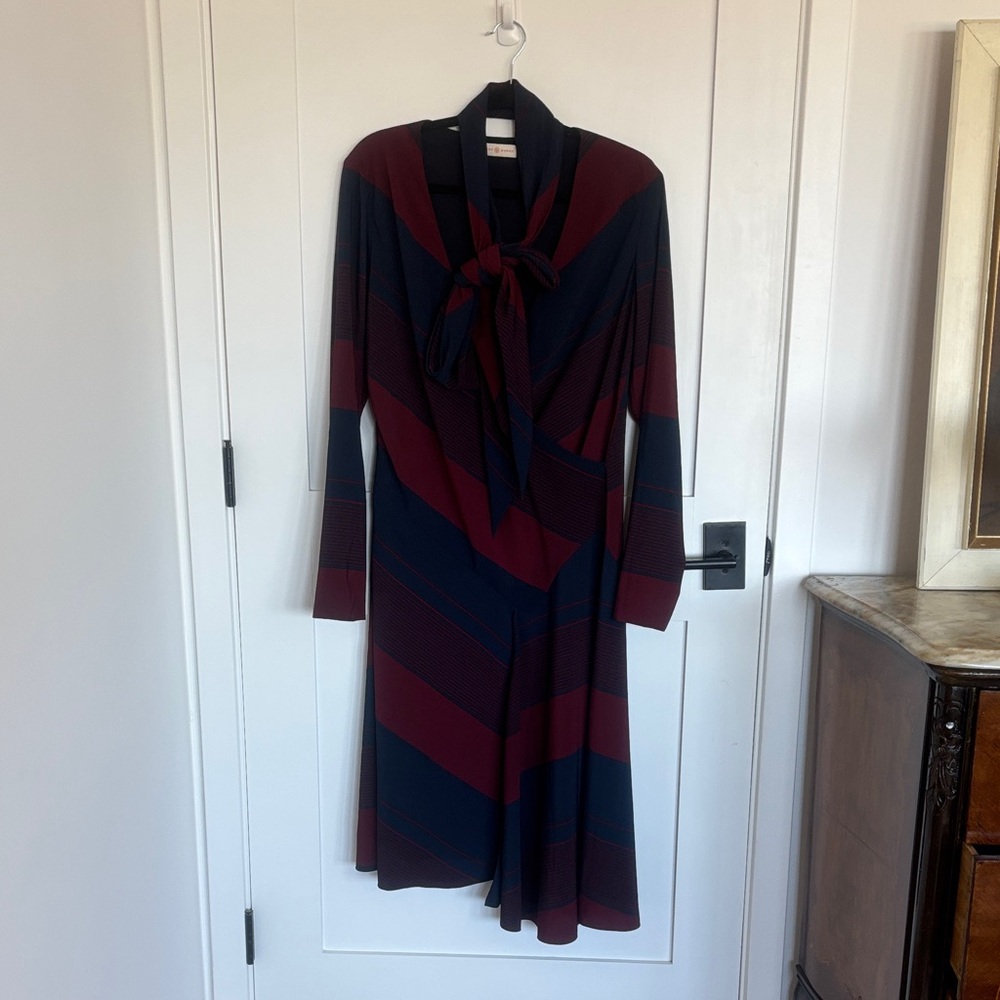 Tory Burch Navy and Burgundy Long Sleeve Dress